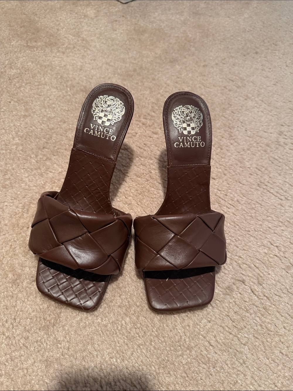 Vince Camuto Dark Brown Braided Leather Slide Mules